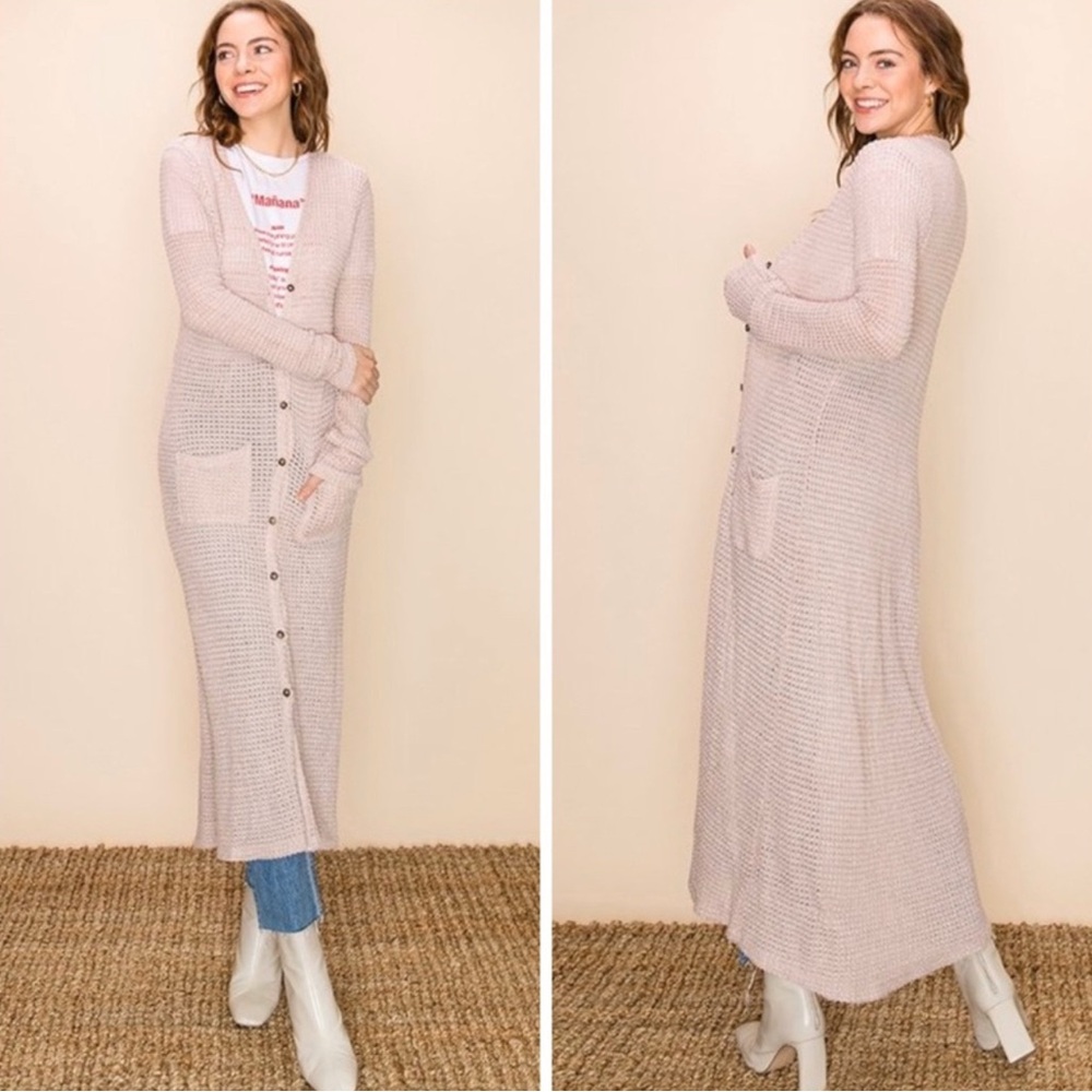 Women's Cream Blush Button Down Long Cardigan
